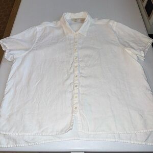 J. Jill Women’s 100% Linen White Button Front Blouse | Short Sleeve Size Large